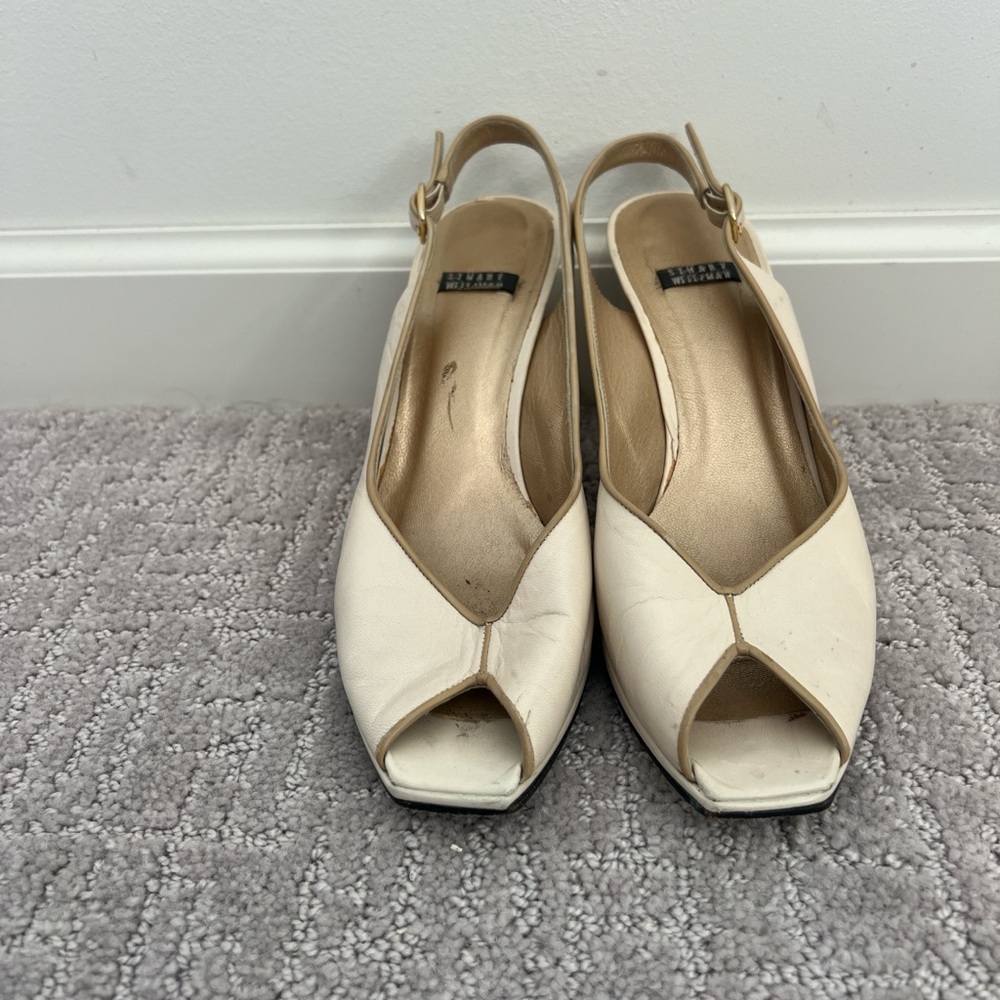 Stuart Weitzman Ivory Peep-Toe Heels